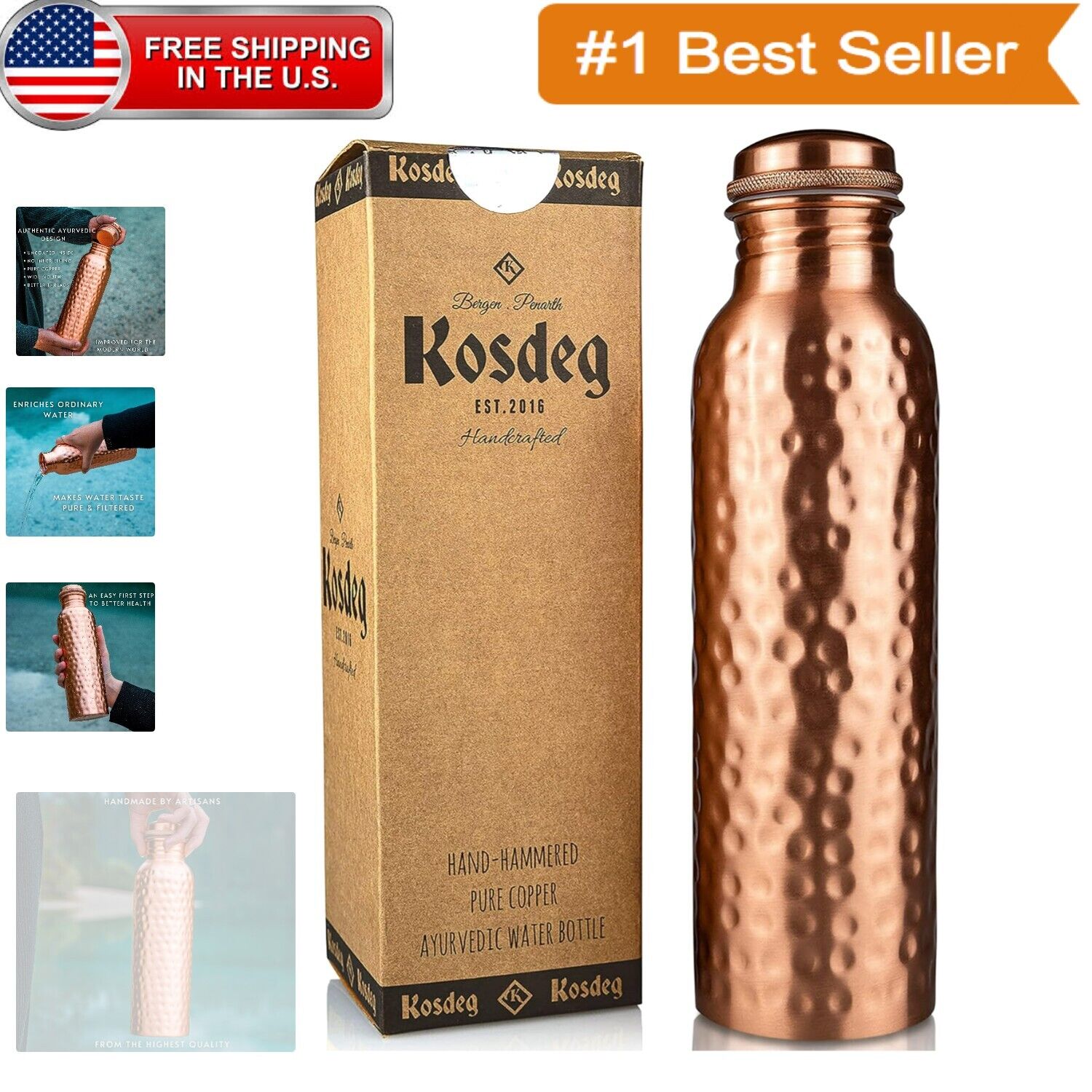Extra Large 34 Oz Copper Water Bottle - Enjoy Cold Refreshment Anywhere