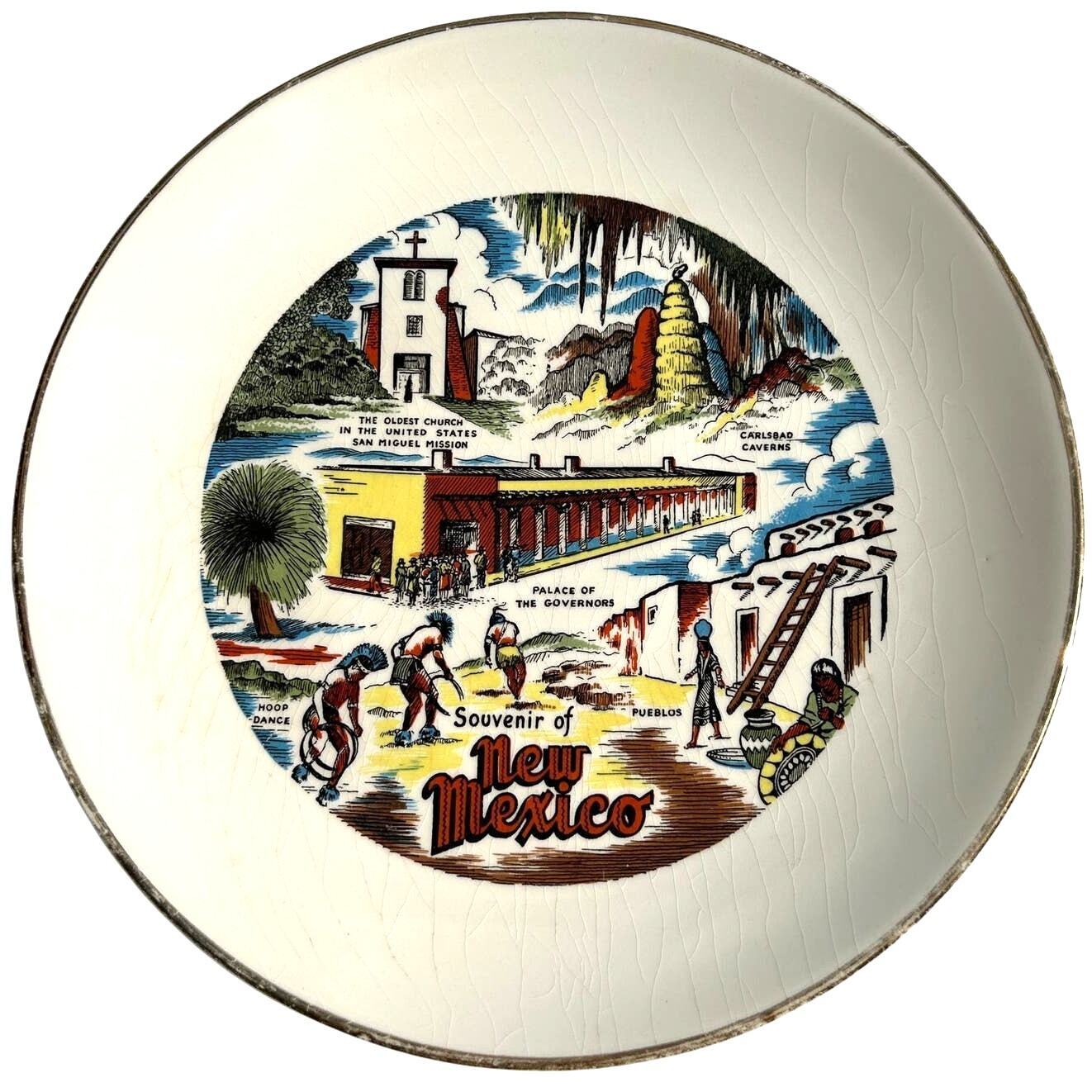Vintage New Mexico Souvenir Collector Plate Carlsbad Caverns San Miguel Mission