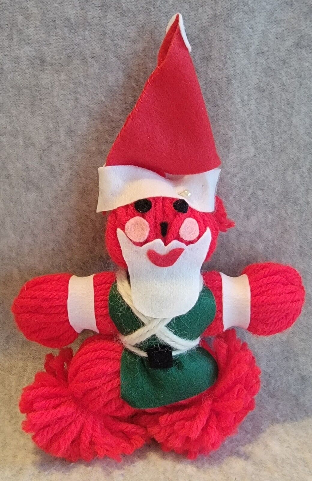 Vintage Christmas Yarn Handmade Santa Claus Ornament Good Condition