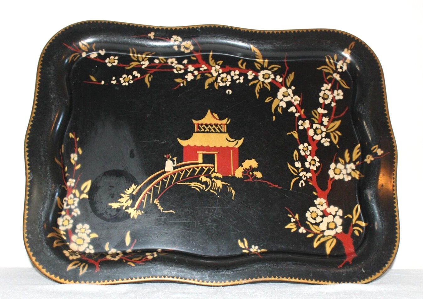 Vintage accents MCM Large Chinoiseries painted tole tray