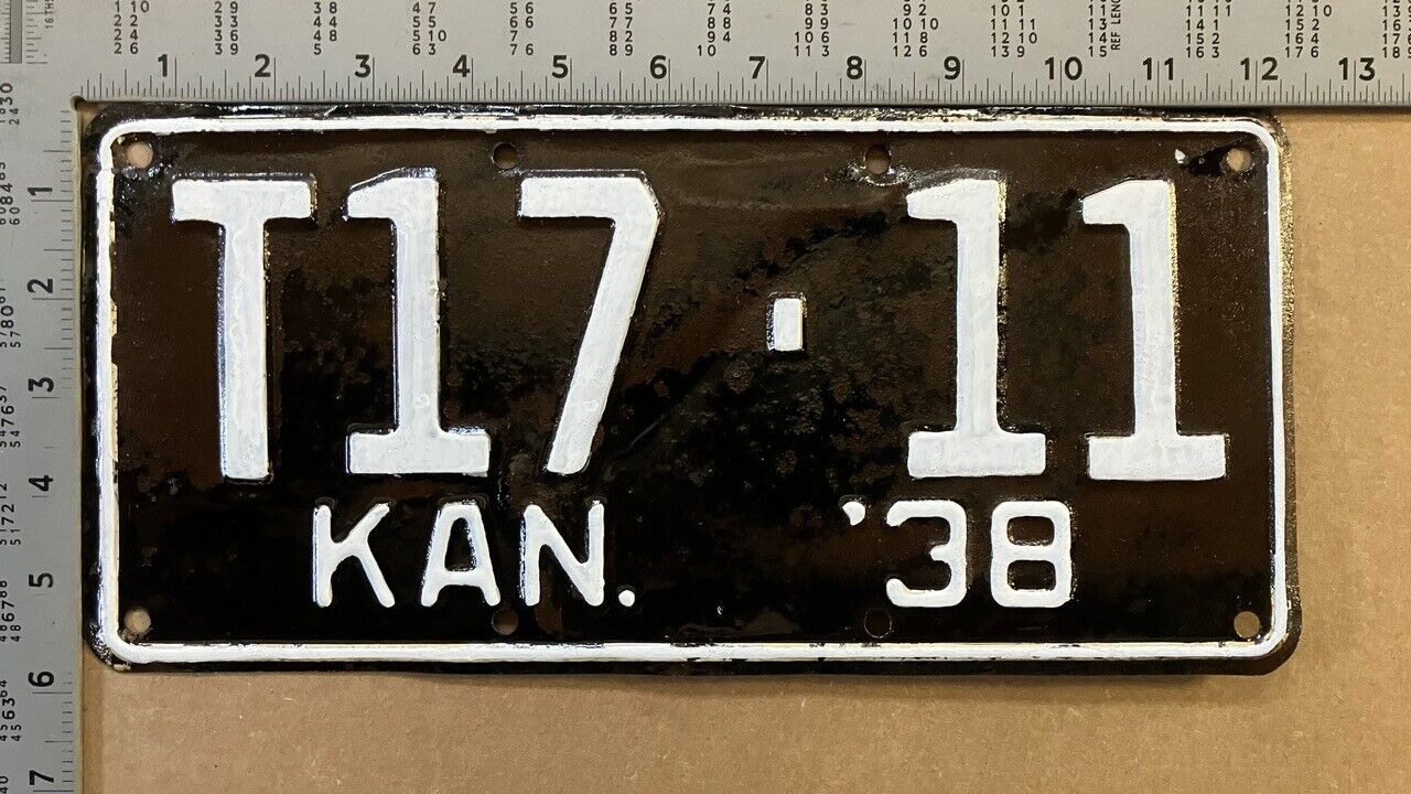 1938 Kansas truck license plate T17-11 YOM DMV Bourbon PATINA + clearcoat 16236