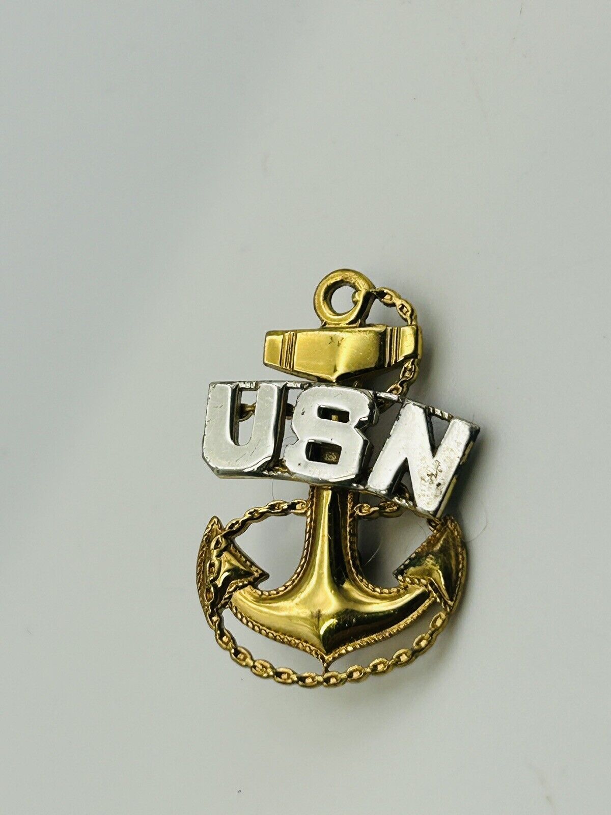 Vintage Brass USN United States Navy Chief, CPO Anchor Pin, Gold Fouled Anchor