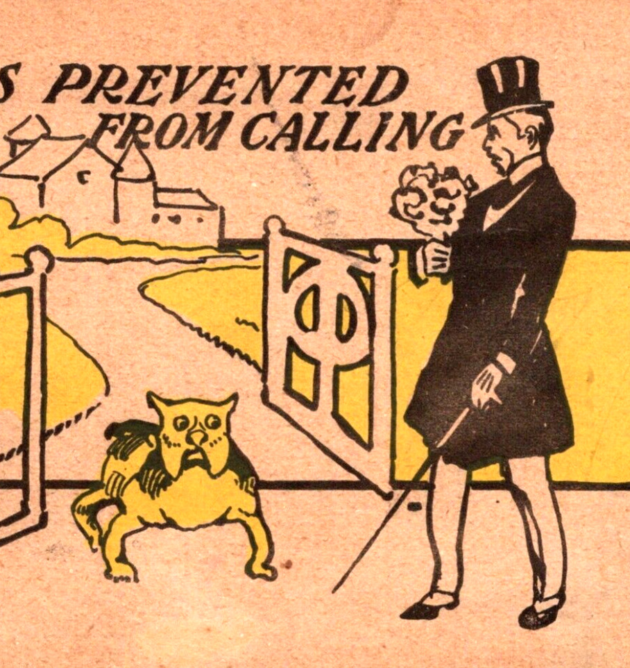I Was Prevented From Calling Man & Bow-Legged Dog Humorous 1907 Postcard UDB