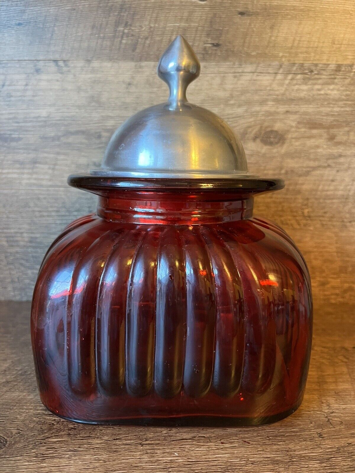 Vintage Artland Ruby Red Canister With Domed Lid Aluminum Lid ~ 8” Ships Fast
