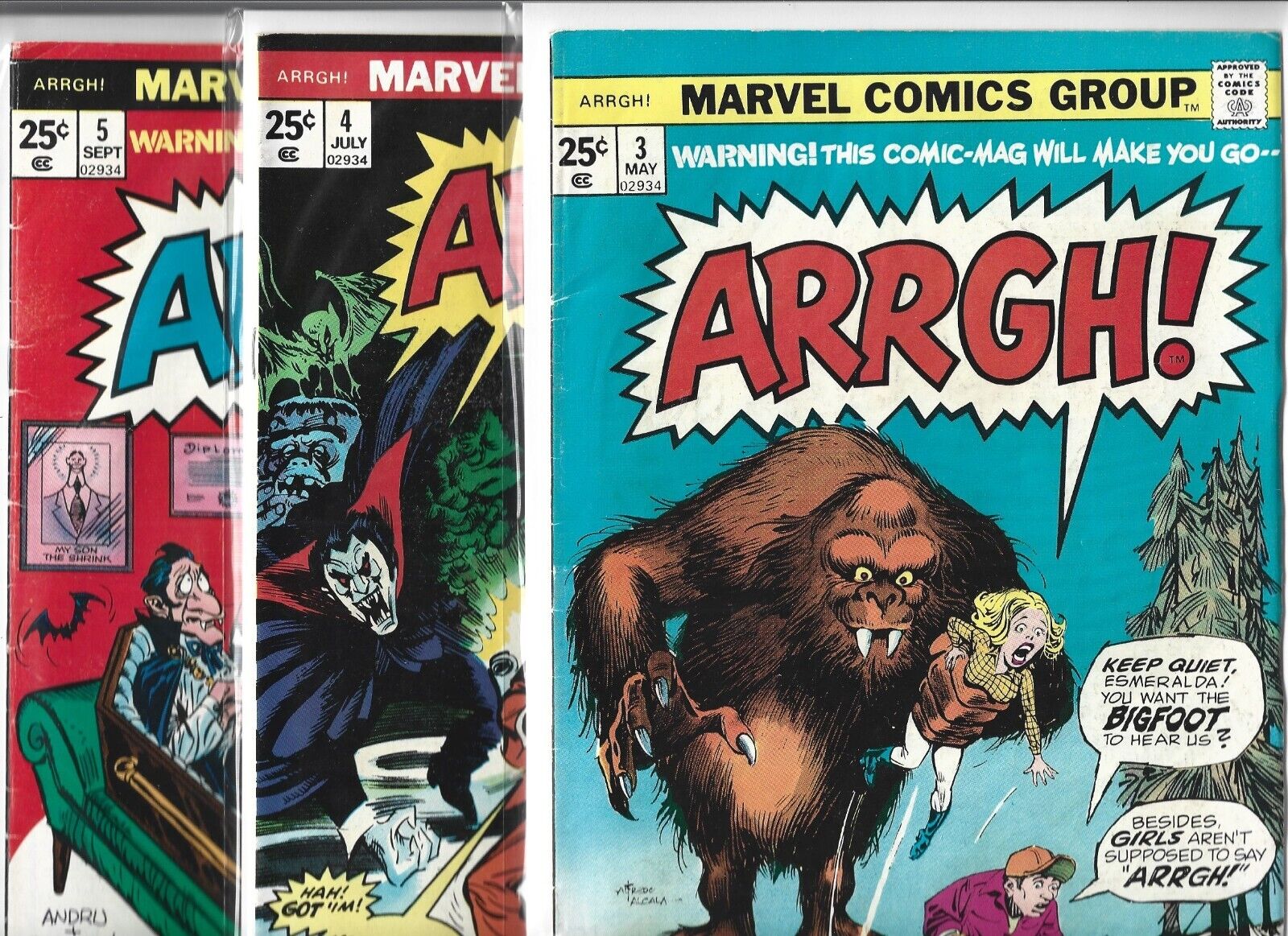 Arrgh #3, #4 & #5   Lot of 3  (1975, Marvel Comics)