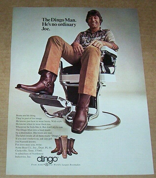 1971 print ad page - sexy JOE NAMATH football Acme Dingo Boots old Advertising