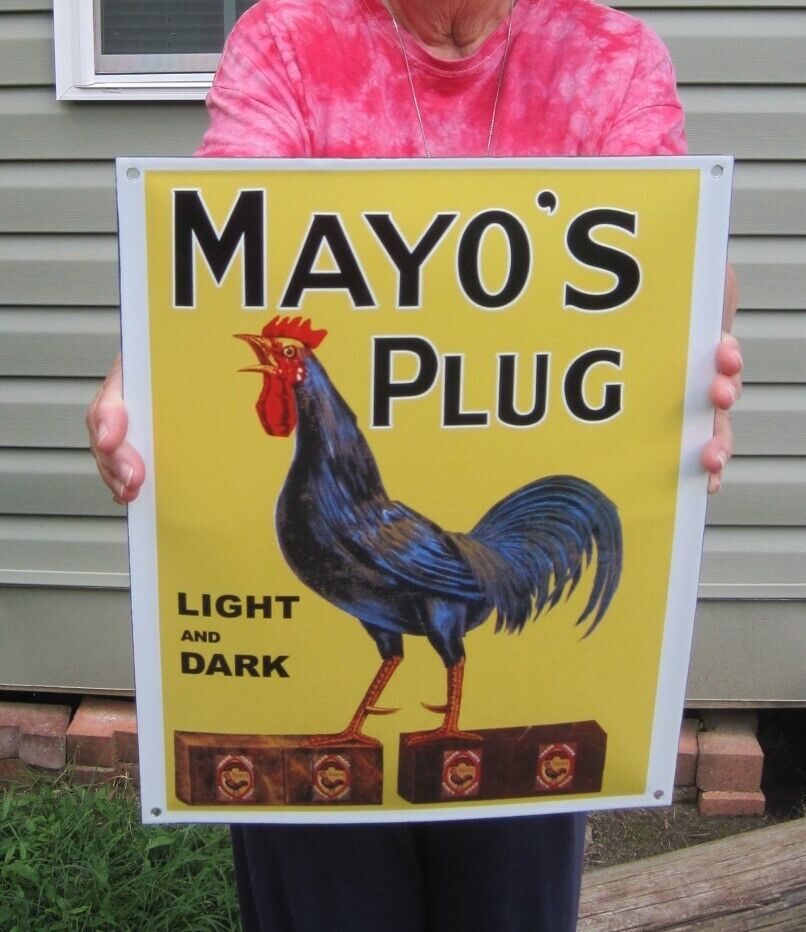 Mayo\'s Plug Rooster Chewing Tobacco Porcelain Enamel on Steel Metal Sign