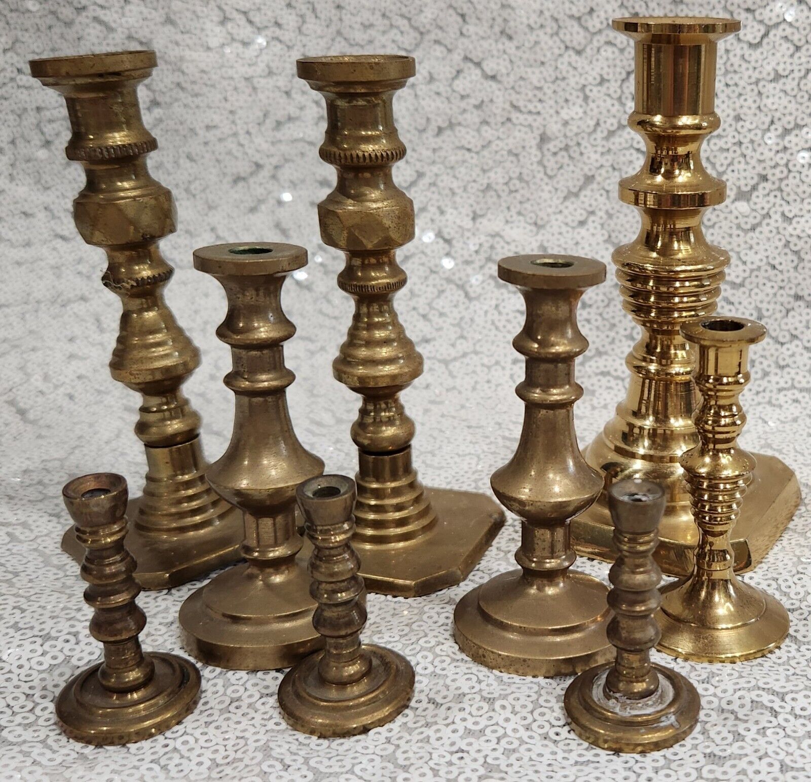 LOT of 9  mini Vintage Solid Brass Candle Sticks 1.5\