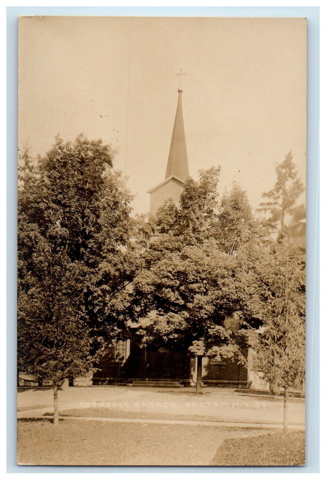 c1910\'s Catholic Church Covered Trees Boston New York NY RPPC Photo Postcard