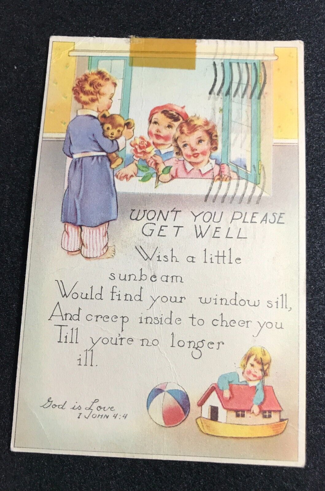 (P-2) 1947 Postmark -  Sunday School Get Well Postcard