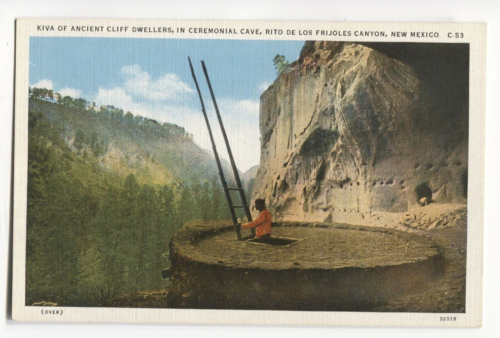 Postcard Kiva Ancient Cliff Dwellers Ceremonial Cave Rito de Frijoles Canyon NM