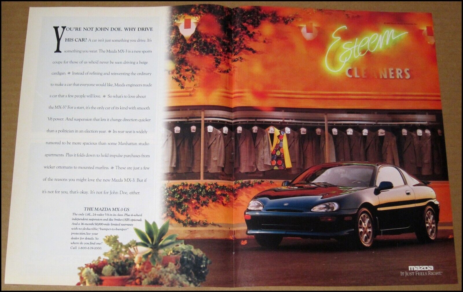 1992 Mazda MX-3 GS 2-Page Print Ad 1991 Car Automobile Advertisement Vintage