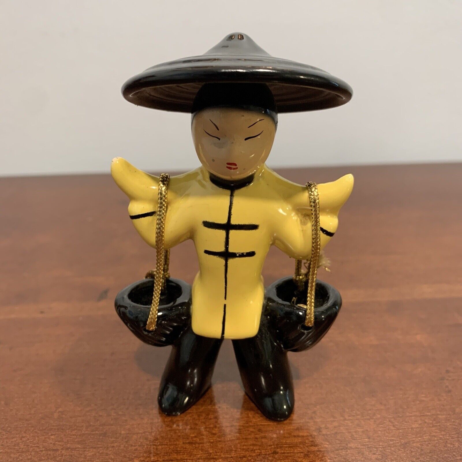 Vintage Mid-Century Chinese Asian Water Carrier Figurine Yellow And Black