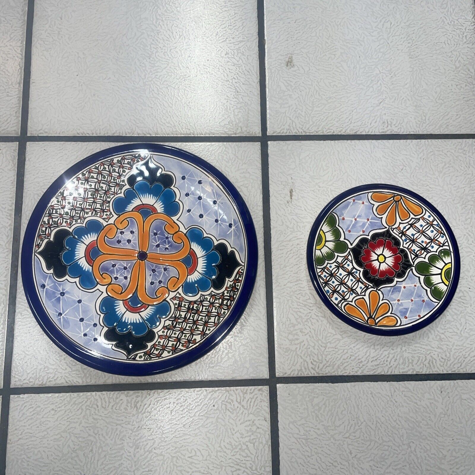 Talavera Dinnerware 2 Piece Plate set (12in & 10in) Colorful Mexican Folk Art