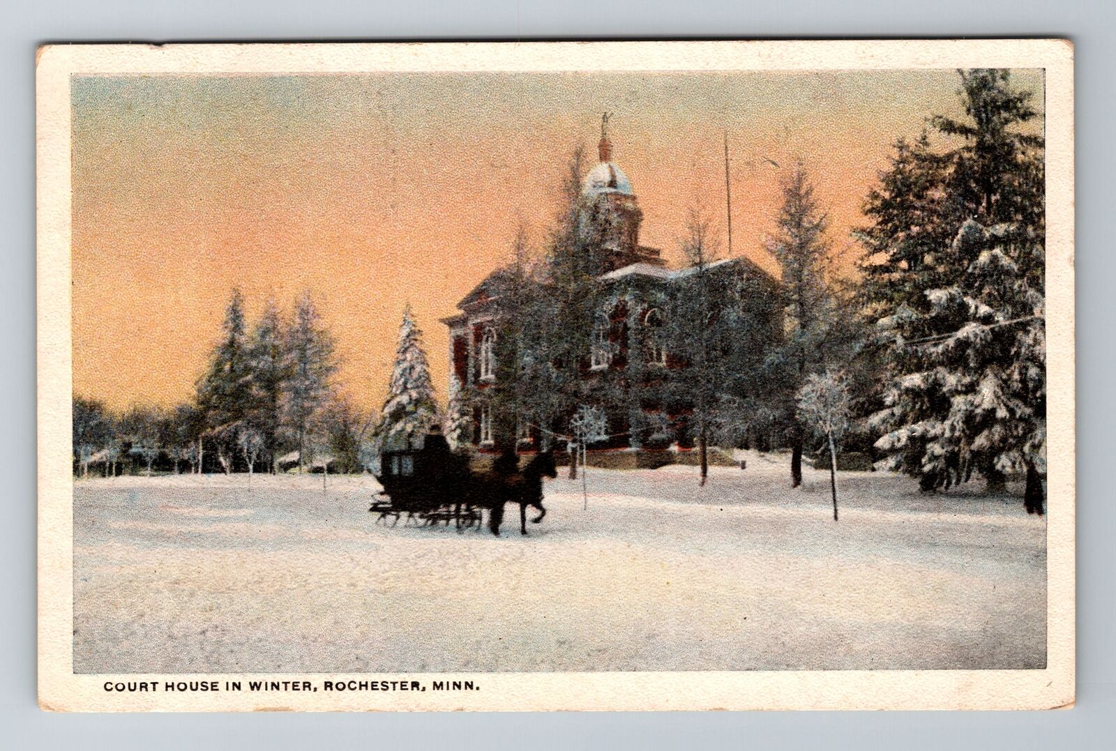 Rochester MN-Minnesota, Court House in Winter, Antique Vintage Souvenir Postcard
