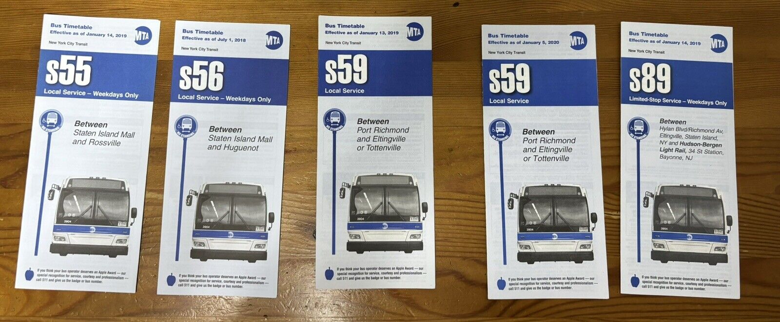 Lot Of 5 MTA NYCT Bus Staten Island Division Bus Timetables