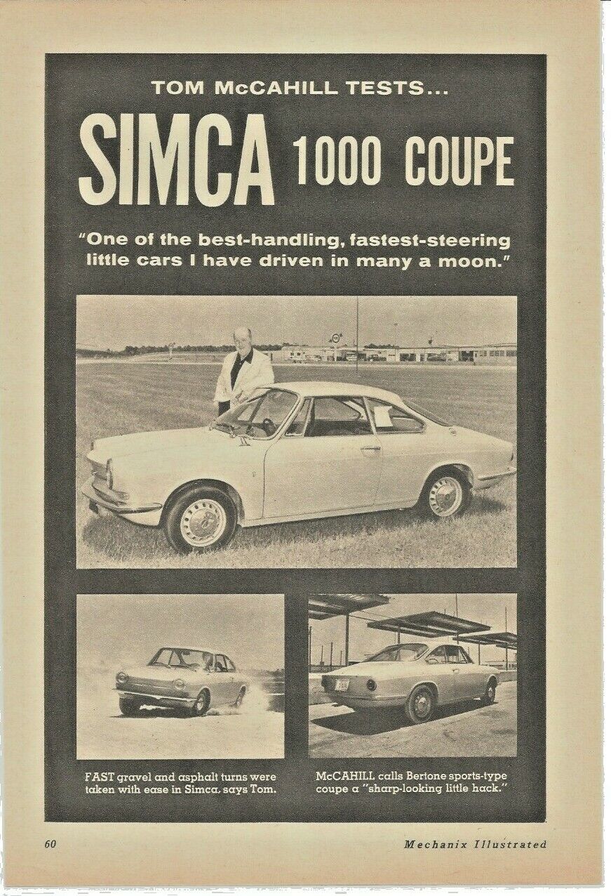 Sept 1964, Vtg Magazine Ad, Simca 1000 Coupe, 6 1/2 x 9\