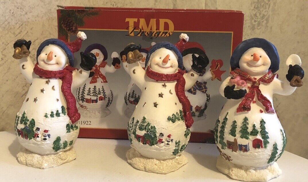 TMD Designs Christmas 3 Snowmen Holiday Decor Vintage Set