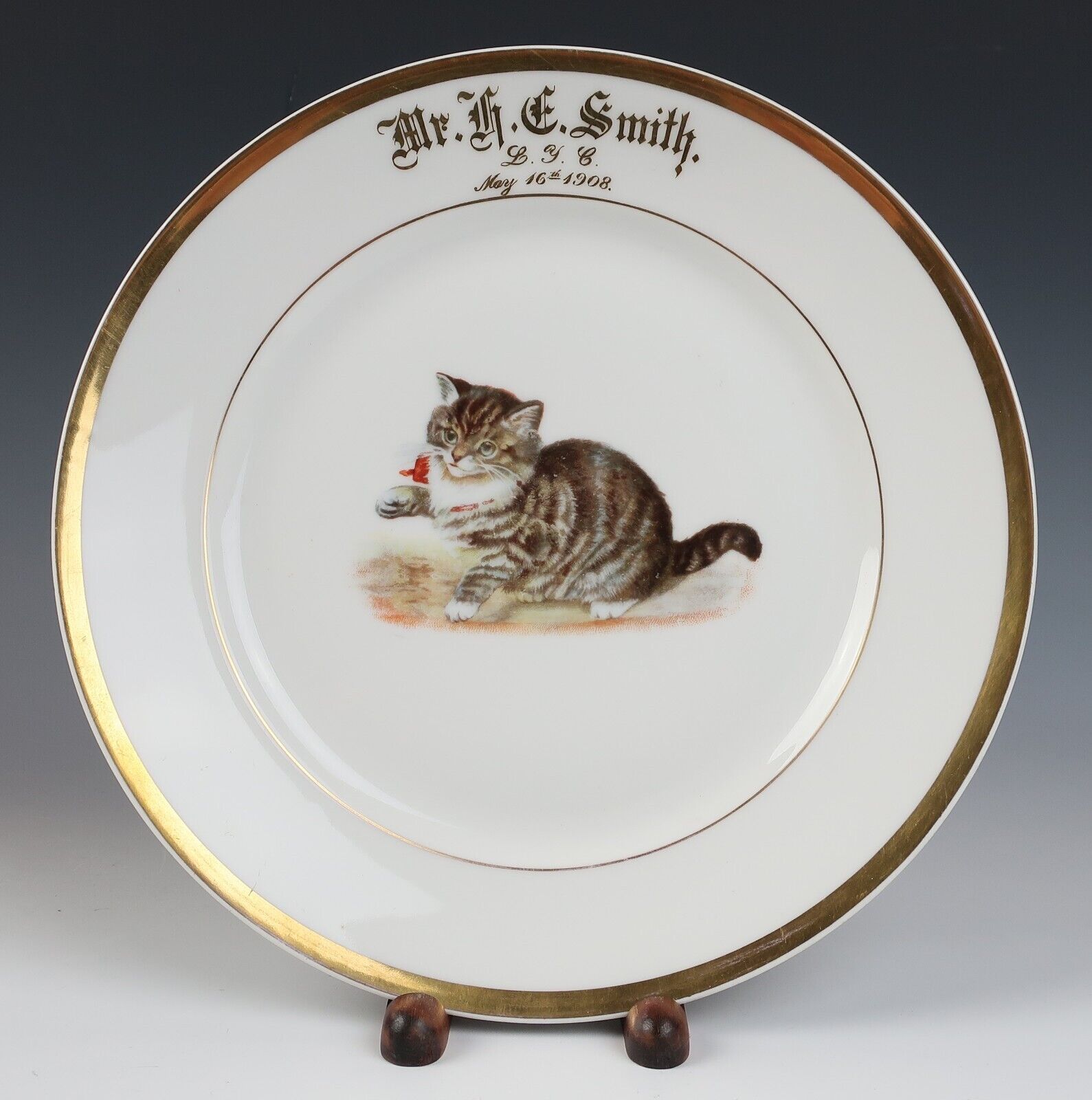 1908 Limoges Porcelain Plate Harold Smith Lykens PA IOOF Fraternal Haviland Cat