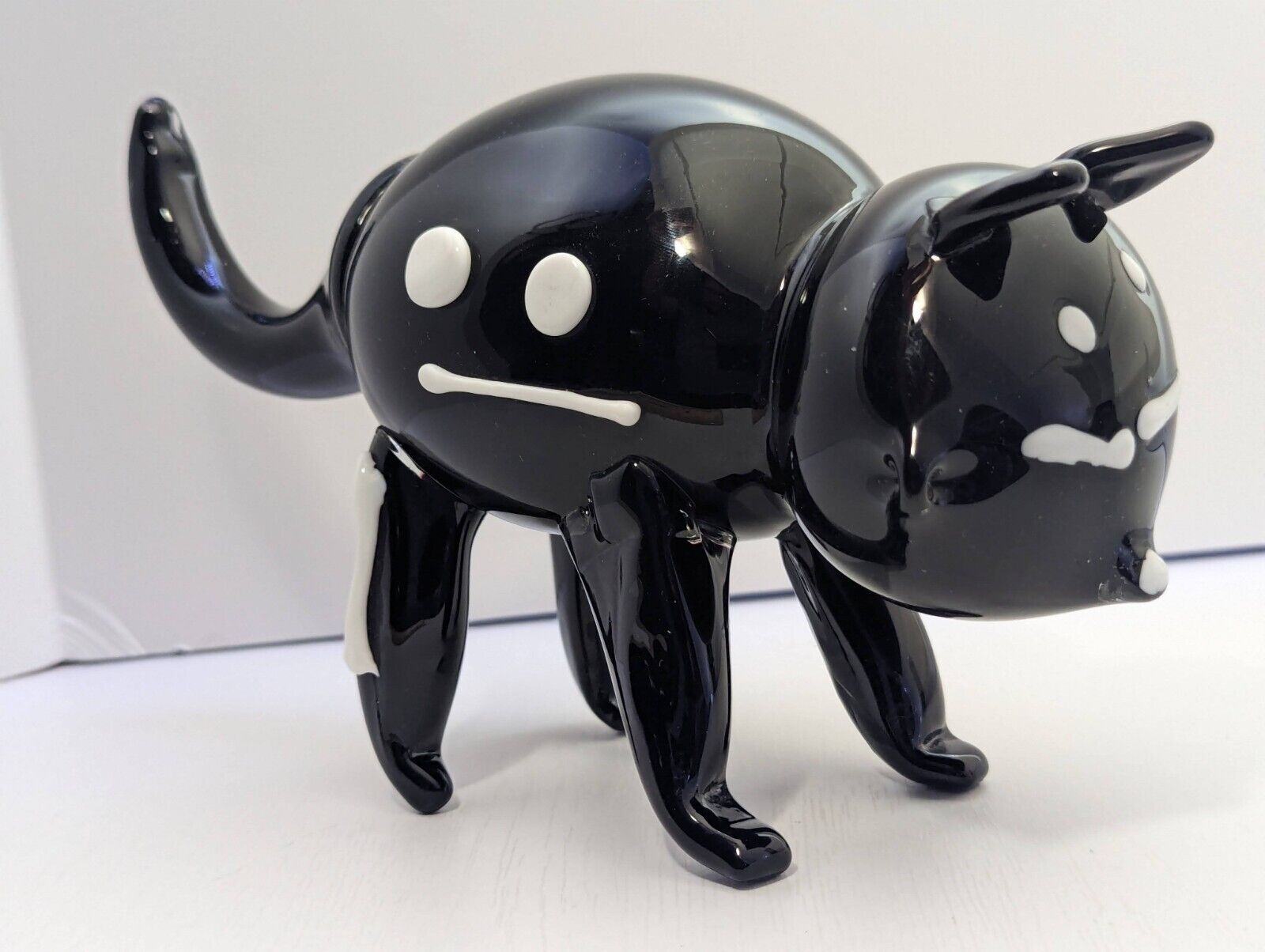 Black Cat Figurine Glass Hand Blown One Of A Kind Rare Unique Halloween Custom