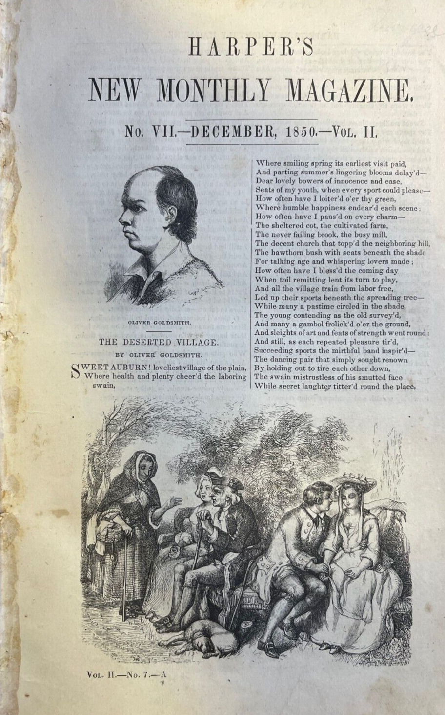 1851 Illustrated Poem The Deserted Village by Oliver Goldsmith