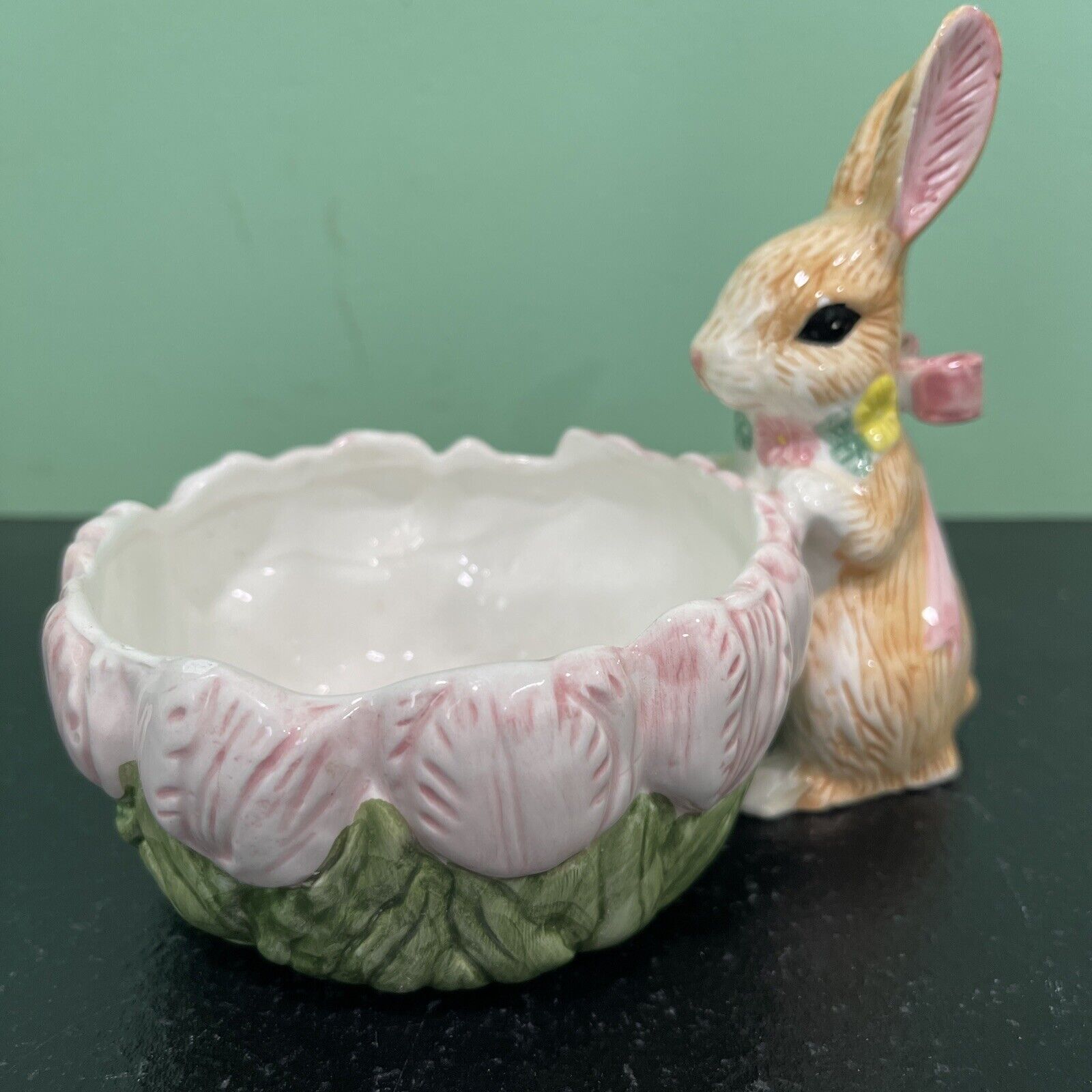 Vintage Easter Bunny Candy / Trinket Bowl- Tulips Beautiful