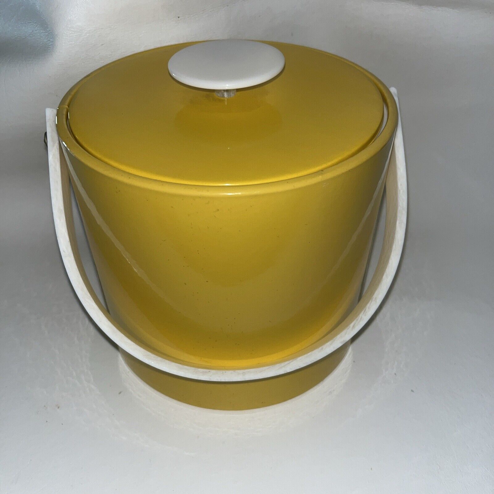 1970s Vintage Yellow White Vinyl Georges Briard  Ice Bucket MCM