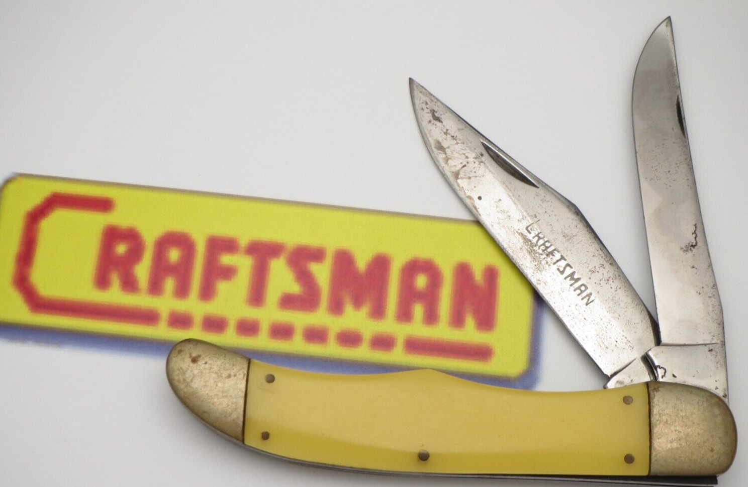 Antique Sears CRAFTSMAN Folding Hunter Pocket Knife Yellow Handles