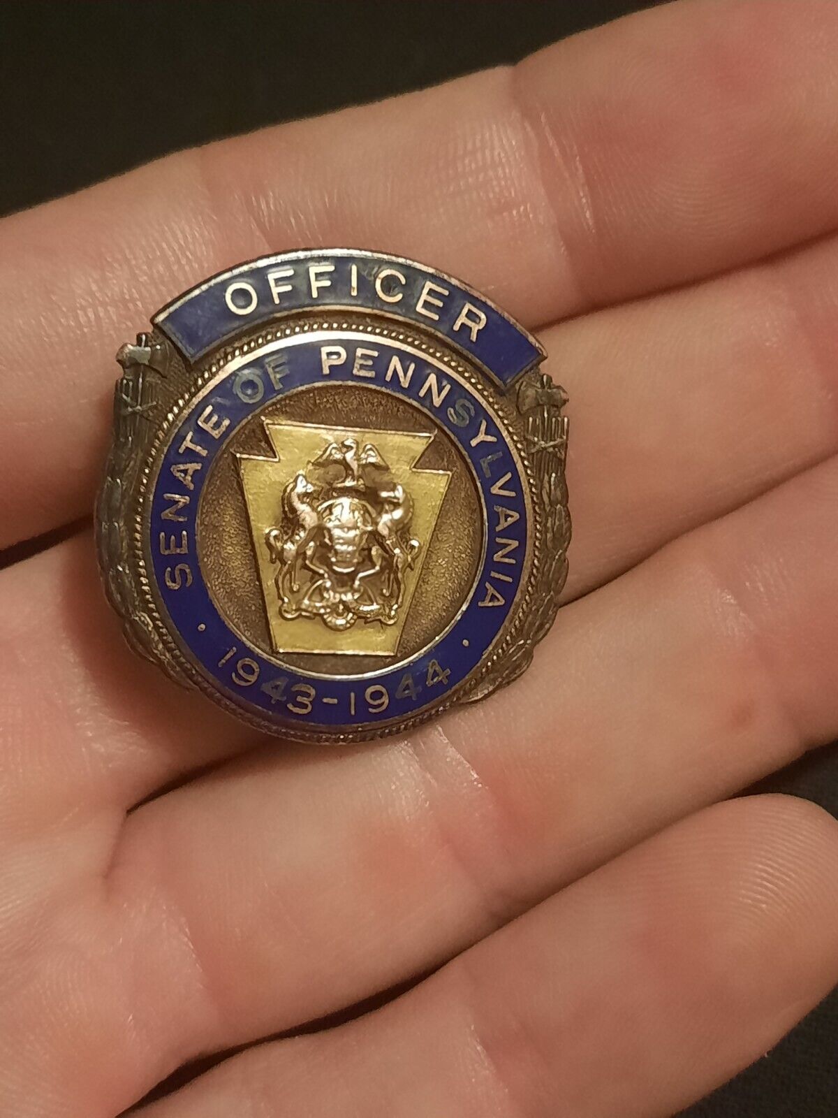 Senate Of Pennsylvania Officer Badge WW2 Era Made In Philadelphia PA 1/10 14k...