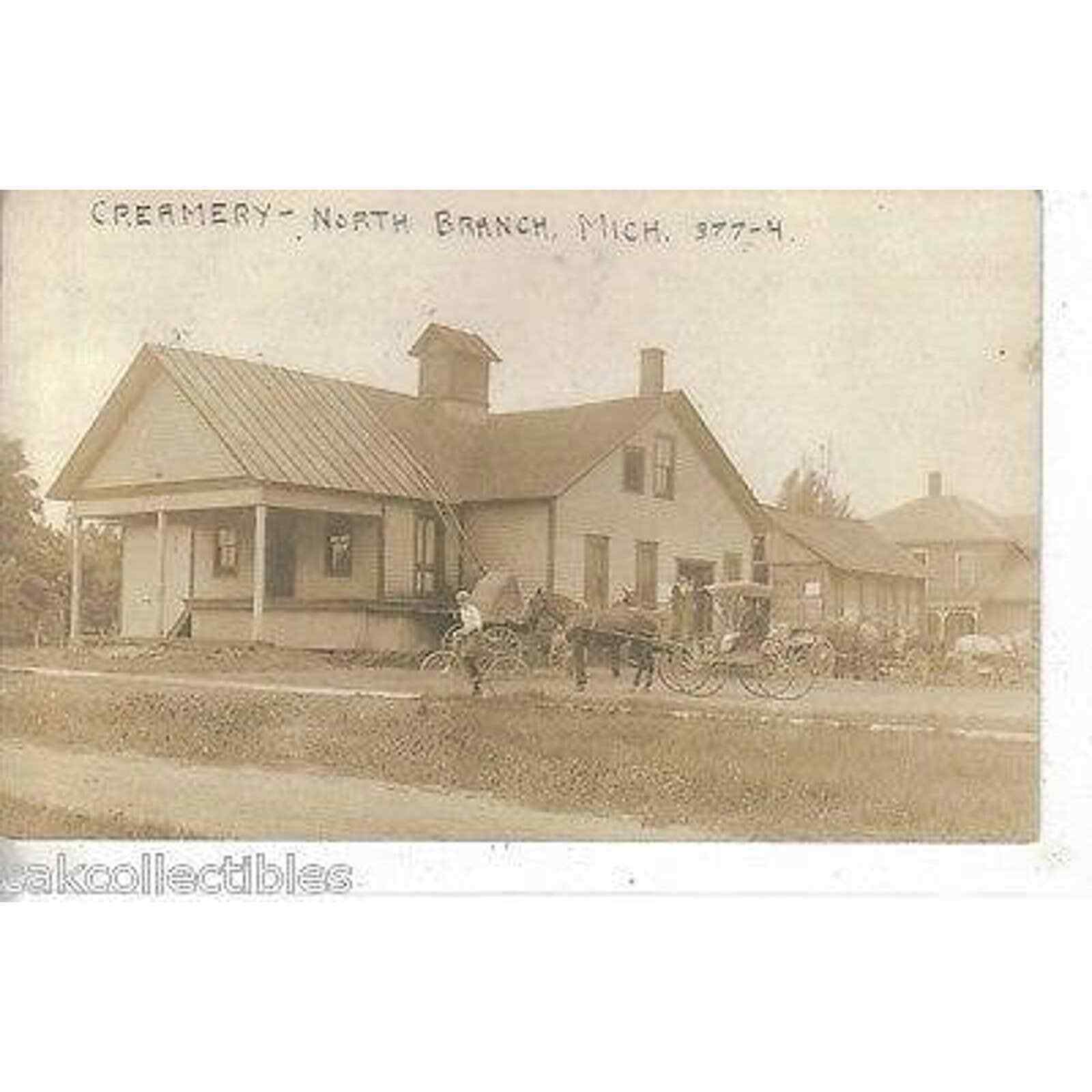 RPPC – Creamery North Branch Michigan 1913 Vintage Postcard, Horse and Buggy