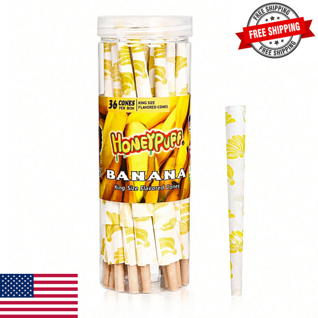 HONEYPUFF Classic King Size Banana Flavored Pre Rolled Cones Cigarette Paper36pc