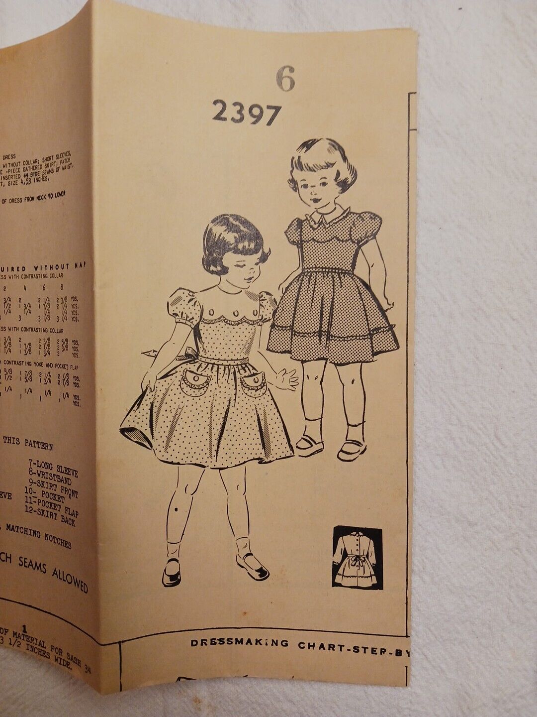 Vintage 1950s Mail Order Sewing Pattern 2397. Child\'s Dress w Options. Size 6
