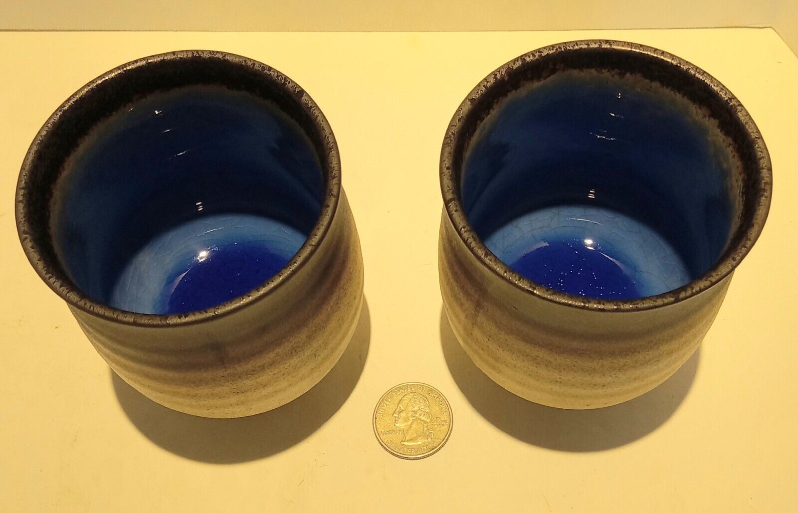 Pair Of Ceramic Tea Cups, Blue Inside, No Handels, Great Condition