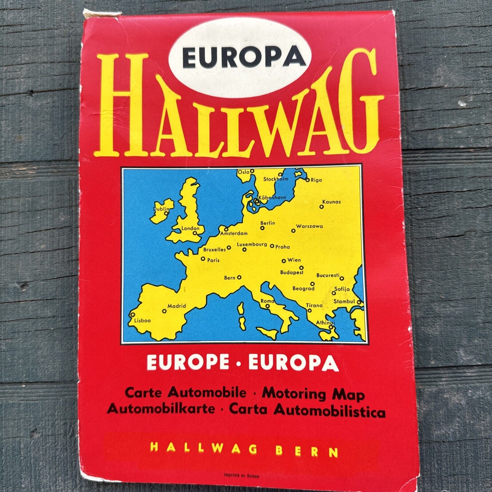 Vintage Europa Hallwag Berne Motoring Map Printed In Switzerland