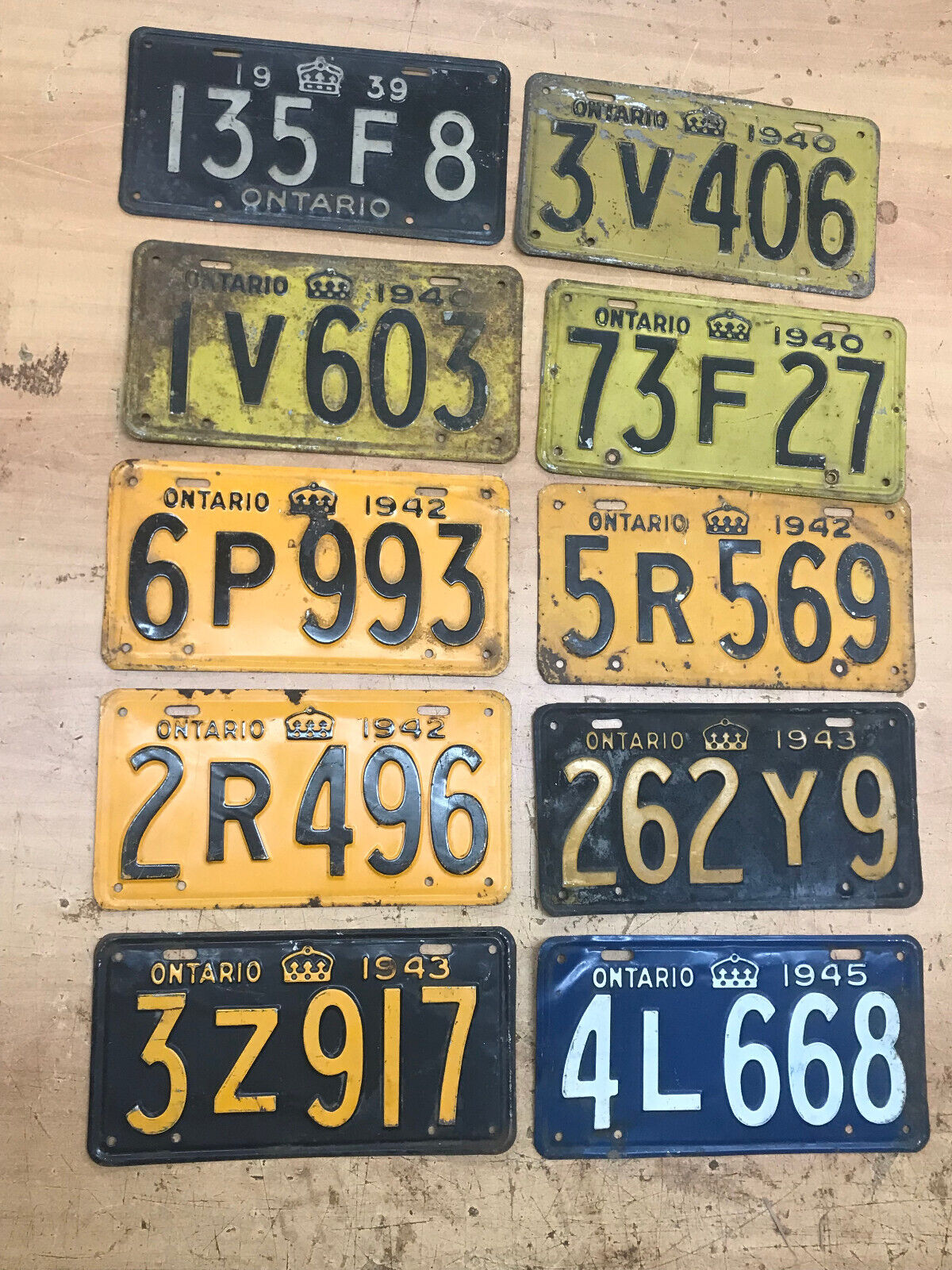 ONTARIO LICENSE PLATE 1939, 1940, 1942,1943, 1945
