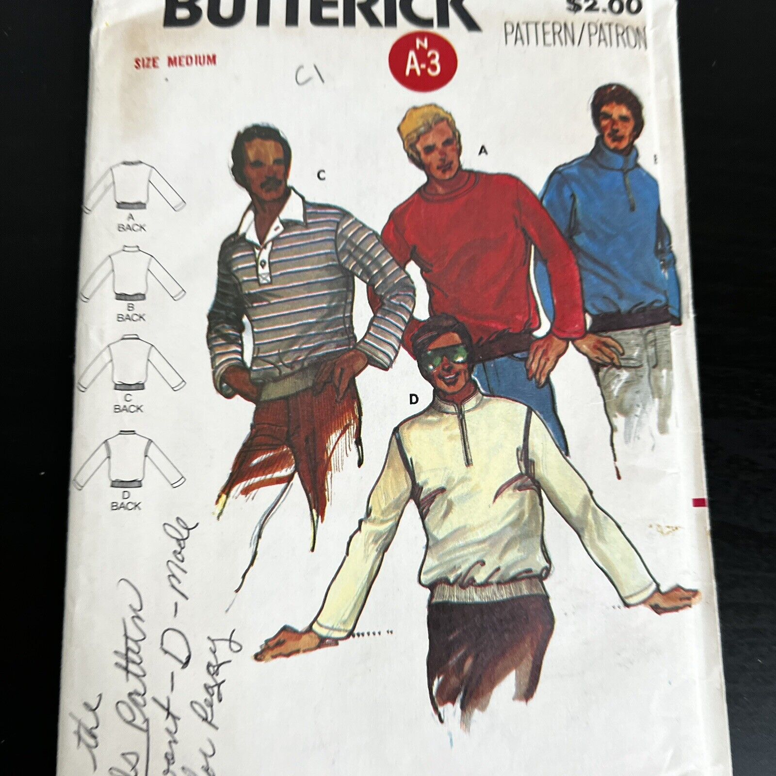 Vintage 1980s Butterick 6324 Mens Loose Fit Knit Top Sewing Pattern Medium CUT