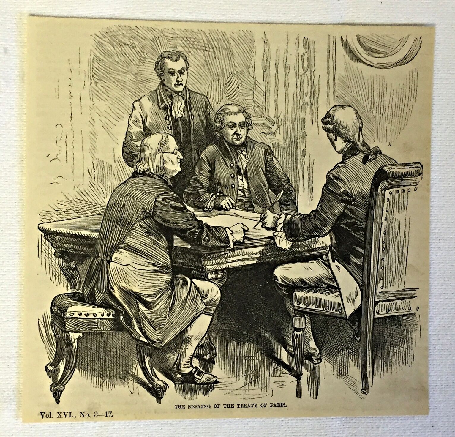 1883 magazine engraving ~ SIGNING OF THE TREATY OF PARIS