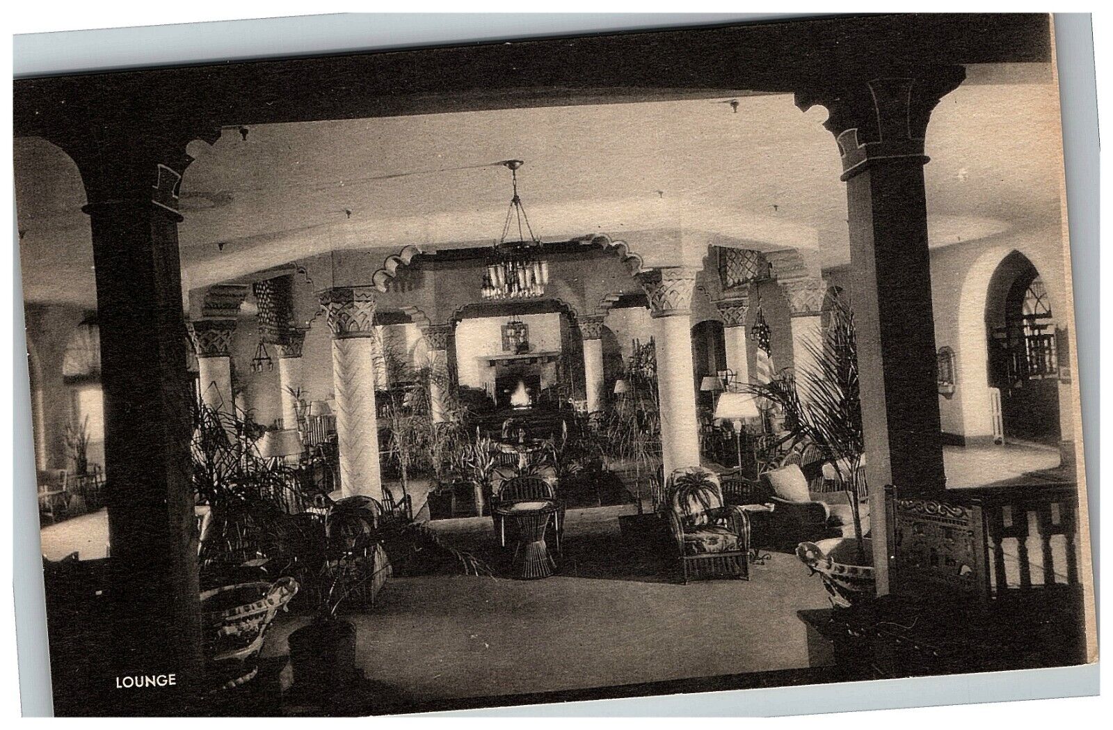 1946 Coquina Hotel Postcard Ormond Beach Florida Interior Lounge View