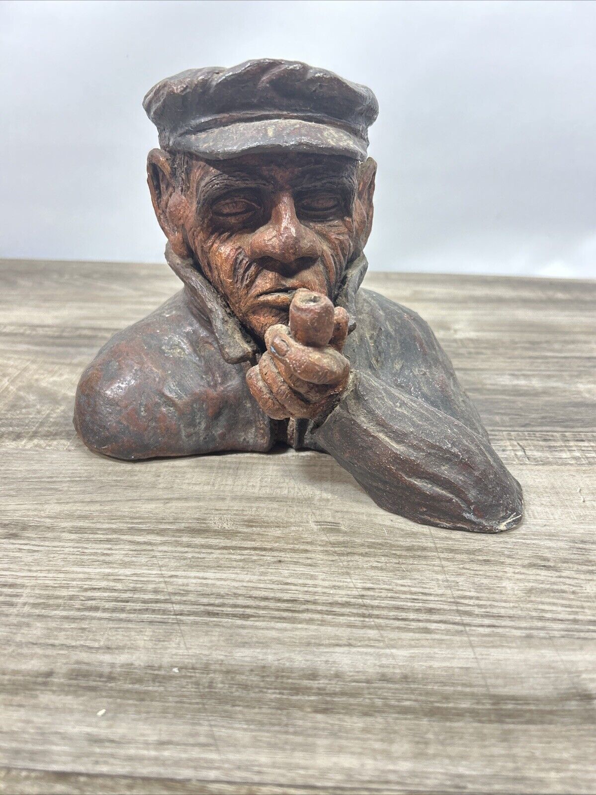 Vintage Ceramic Old Man Sailor Bust - Fisherman with Pipe - Maritime Clay Art