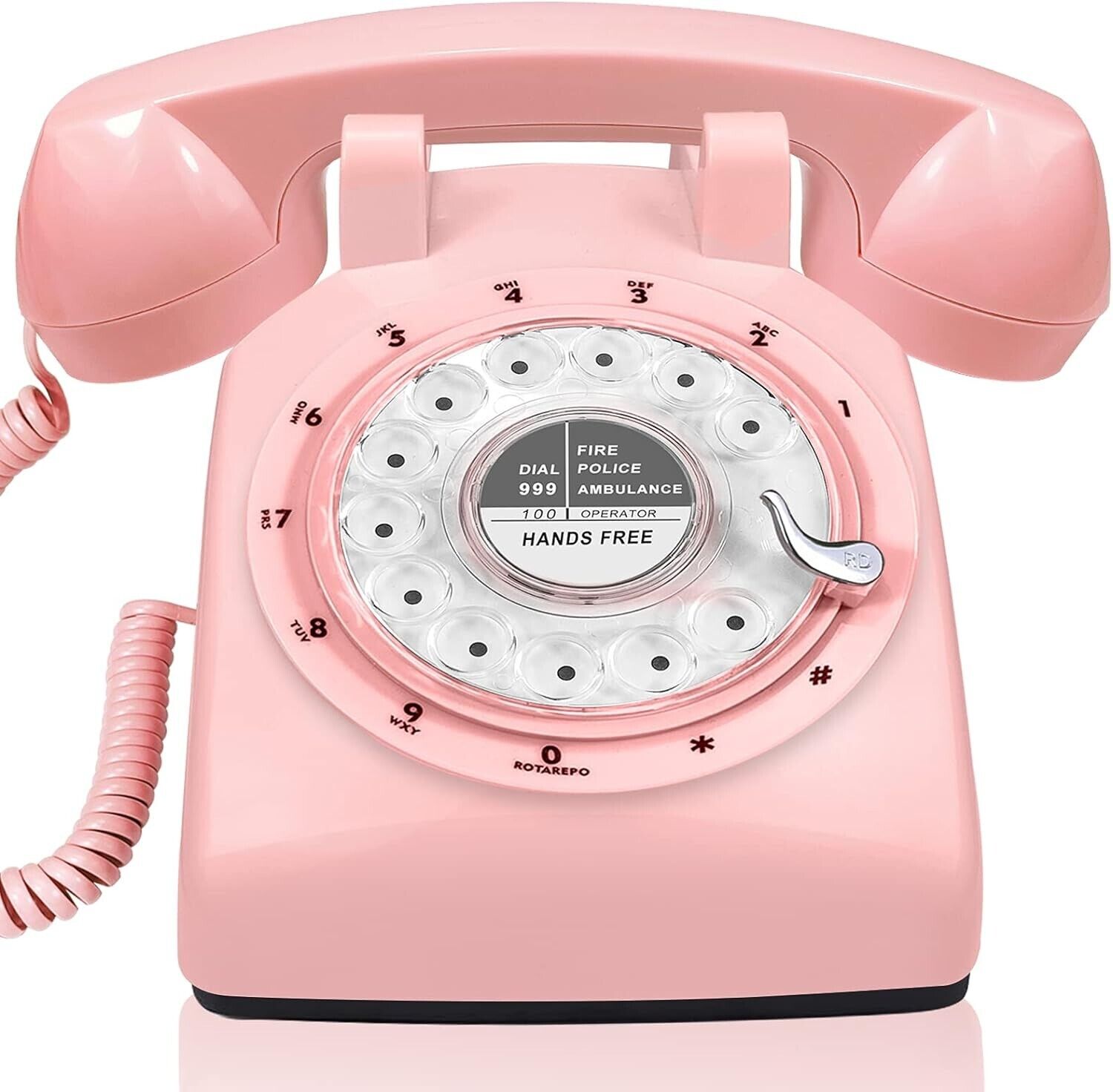 Glodeals 1960\'s Style Pink Retro Old Fashioned Rotary Dial Telephone