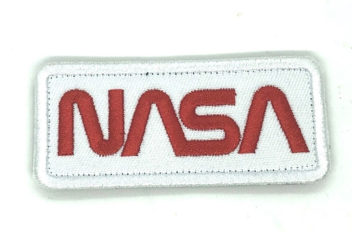 NASA Worm white embroidered Patch hook and loop 3.5x1.6 inches