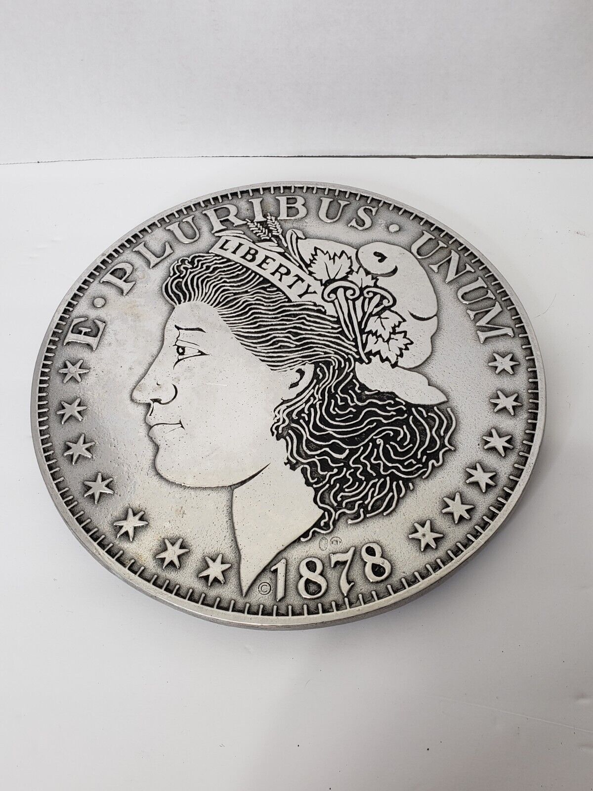 Vintage 1878 Morgan Dollar Coin Decorative Wall Hanging Trivet Aluminum 12”