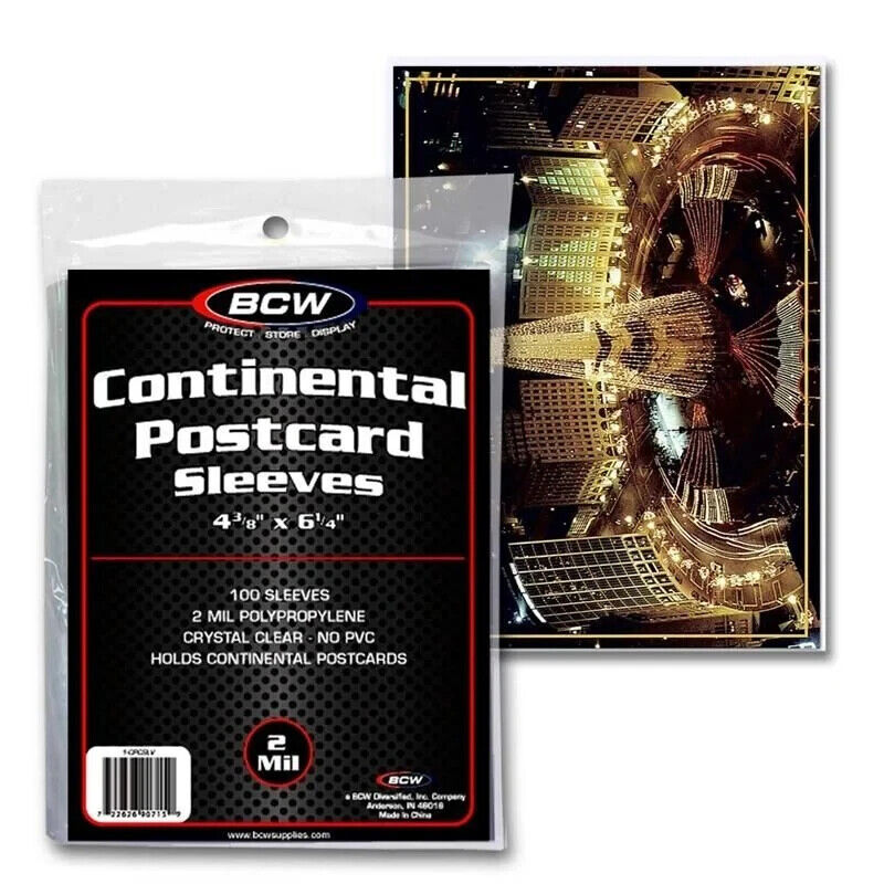 Continental Postcards Sleeves Ultra Thin 2 Mil 4 3/8 X 6 1/4 Pack of 100 BCW
