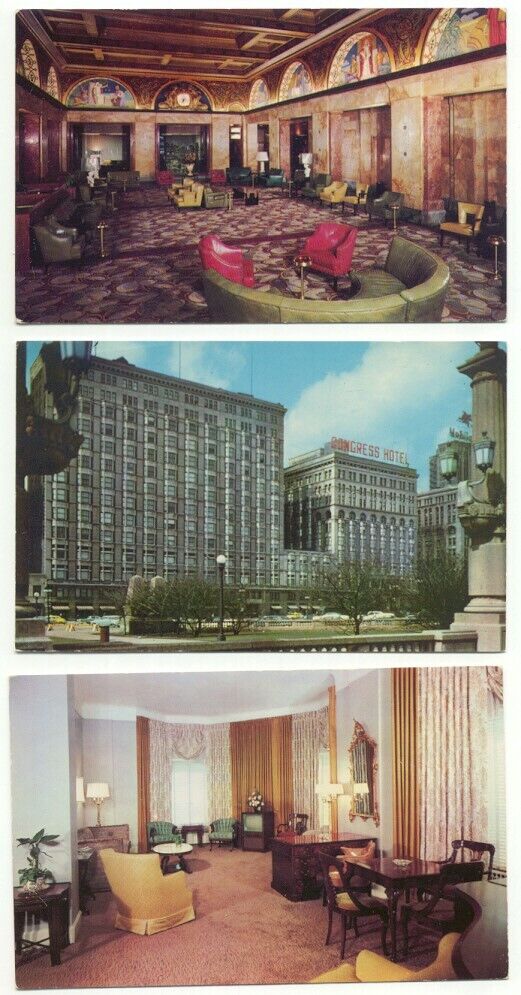 Chicago IL Congress Hotel Lot of 3 Vintage Postcards Illinois