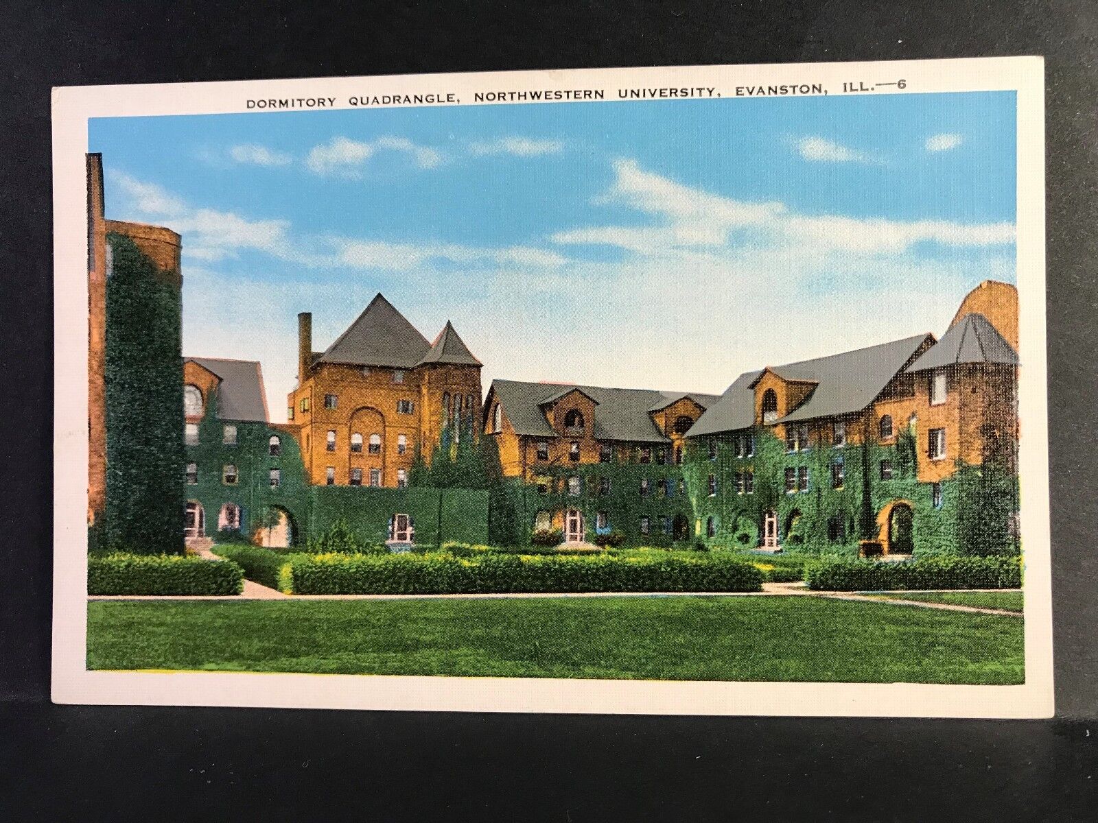 Linen Postcard Evanston IL -  Dormitory Quadrangle North Western University