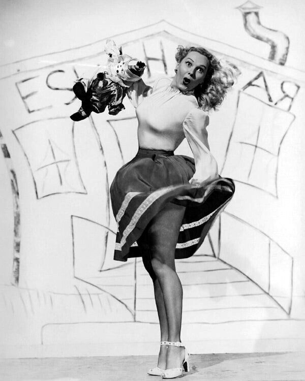 Adele Jergens 1950's Sexy Busty Leggy Upskirt Windswept Hair Pin up 8x10 Photo