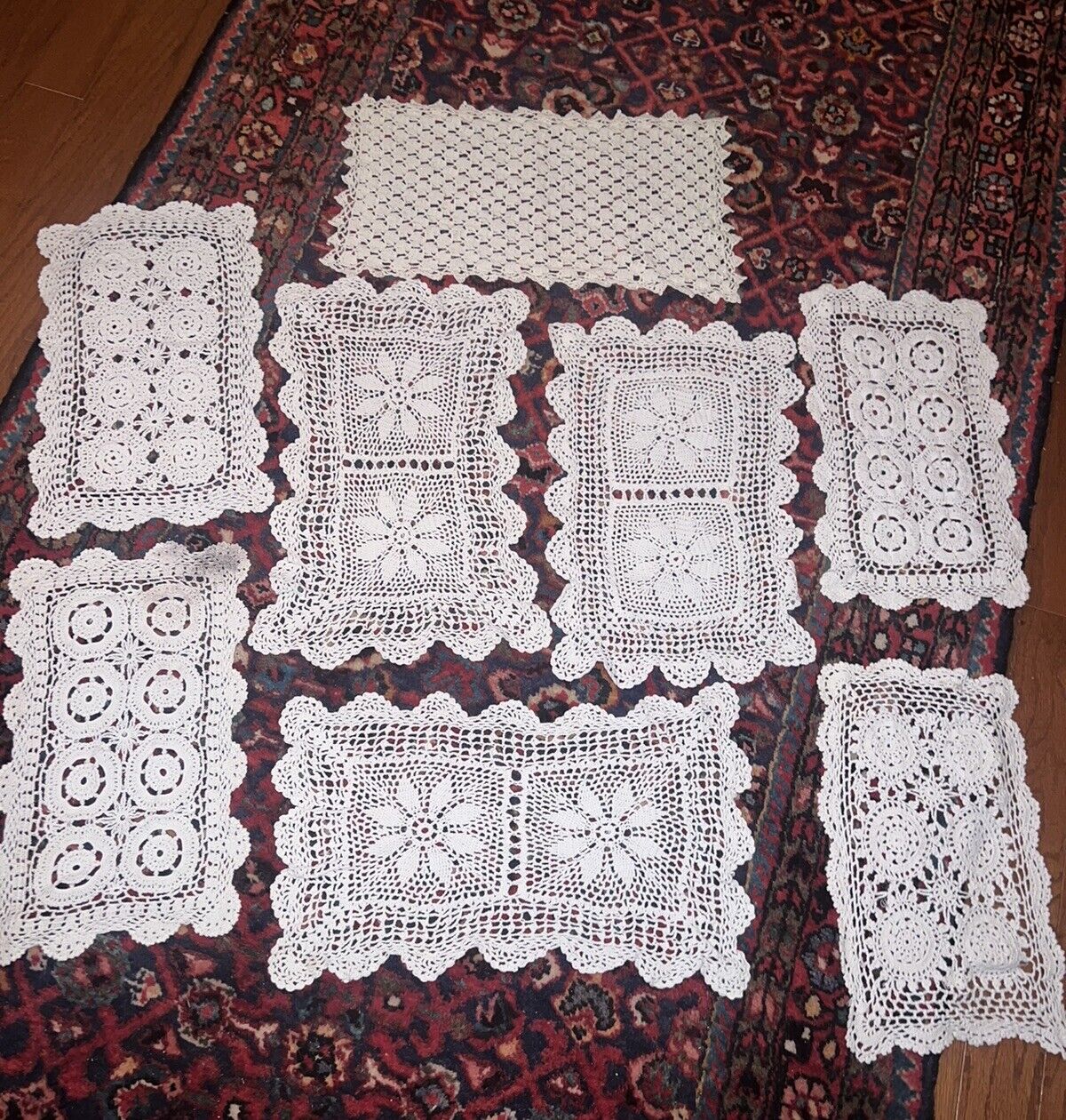 Vintage Crochet Ivory Placemats Doilies Set Of 8 Mixed Beautiful Christmas