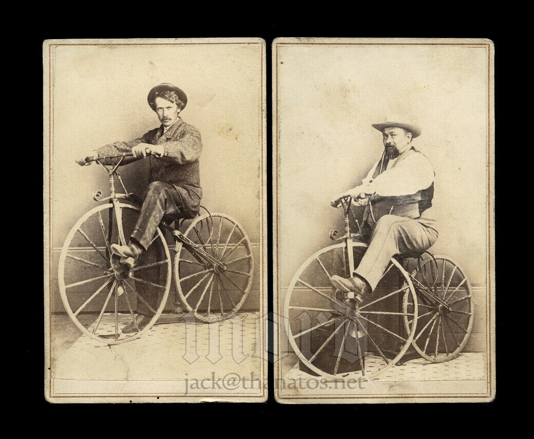 Rare 1860s CDV Photos Carson City Nevada Pioneers Boneshaker Bicycles Historic