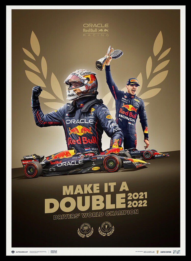 2022 Max Verstappen Red Bull Formula 1 2x Drivers Champion LtdEd 200 Poster