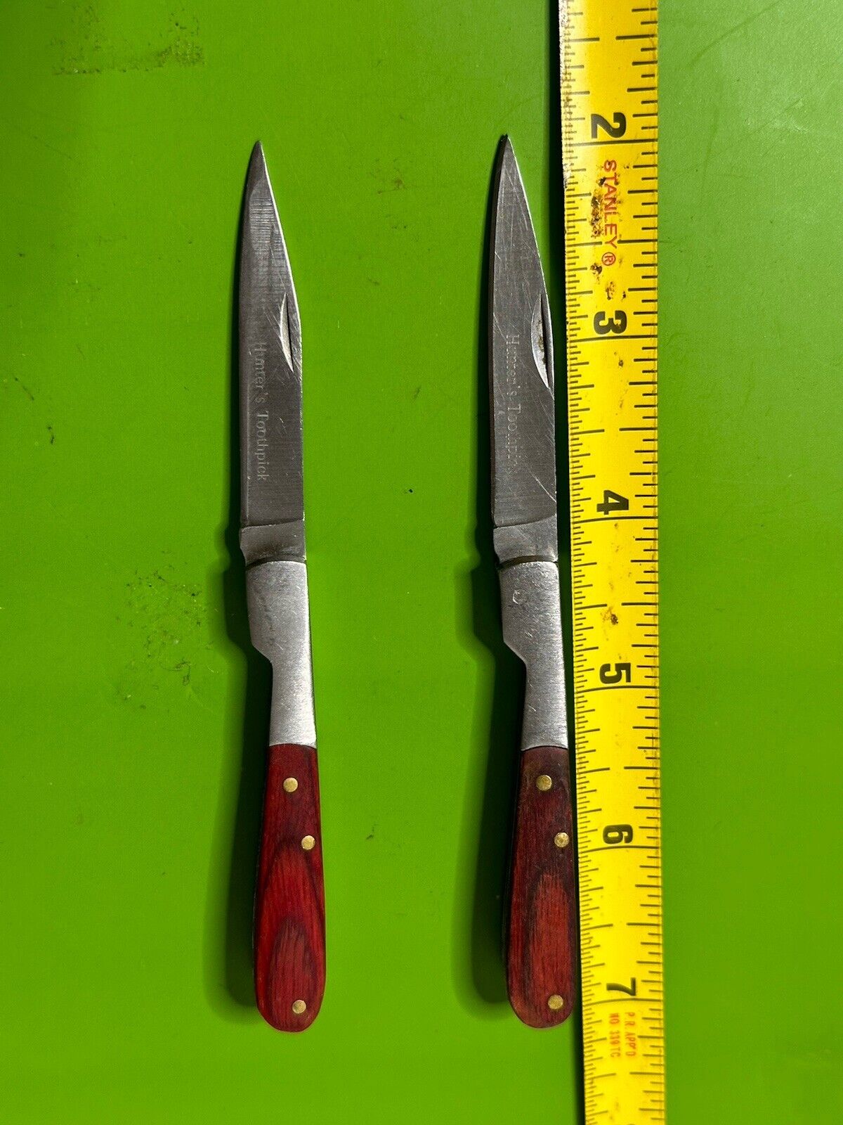 Lot Of 2 Hunter\'s Toothpick Folding Pocket Knife Red Brown Wood Handles.     #32